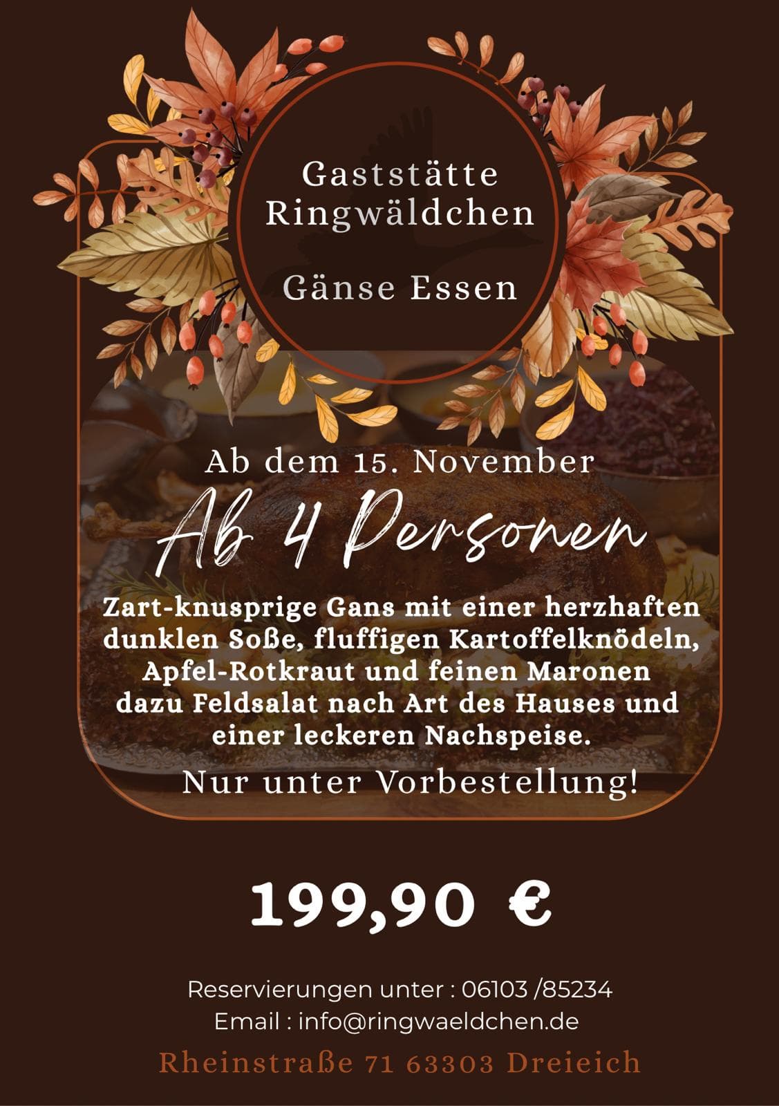 Informationen zum Gänse-Essen in der Gaststätte Ringwäldchen